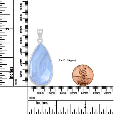 Blue Lace Agate Pendants -  Handmade, Silver-Plated Brass, Simple works