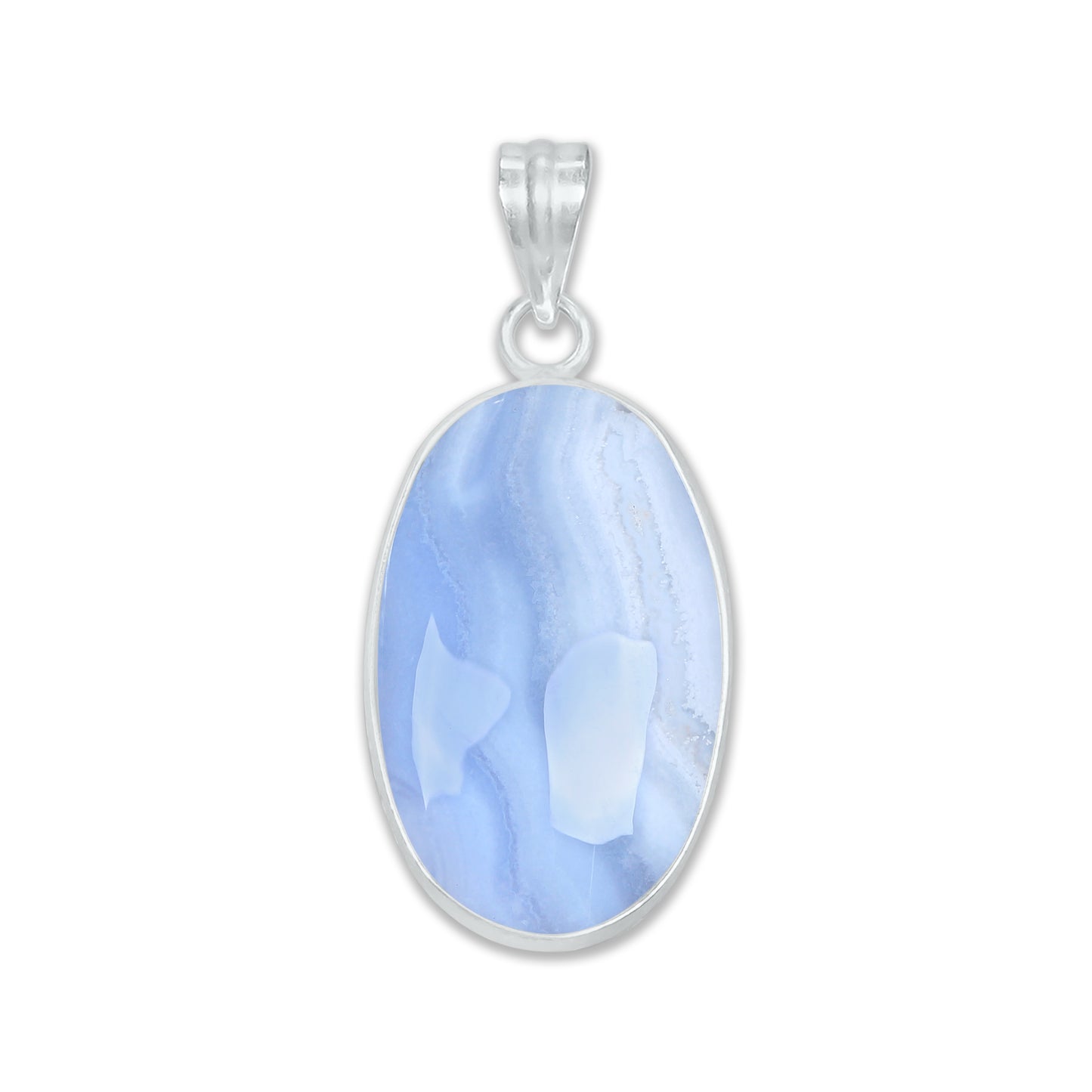 Blue Lace Agate Pendants -  Handmade, Silver-Plated Brass, Simple works