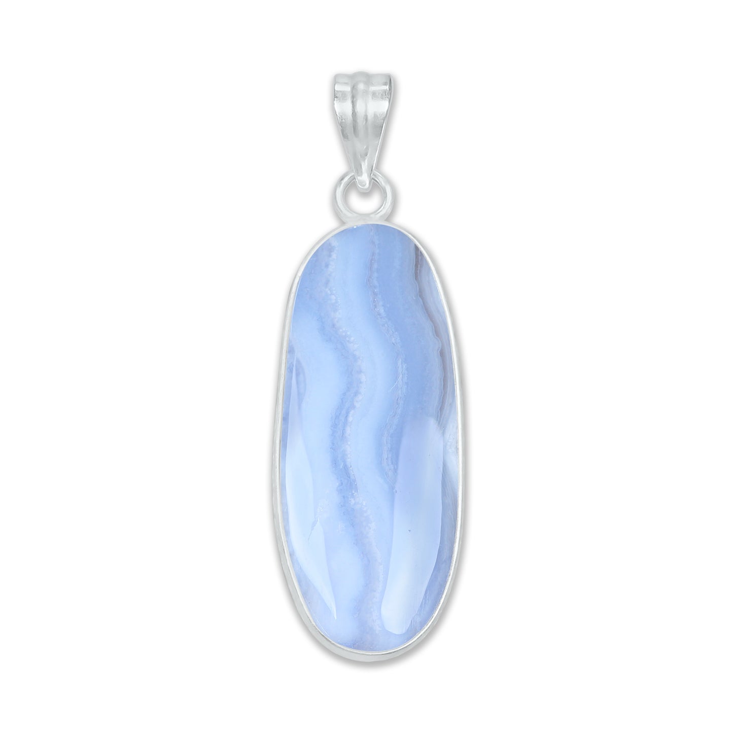 Blue Lace Agate Pendants -  Handmade, Silver-Plated Brass, Simple works