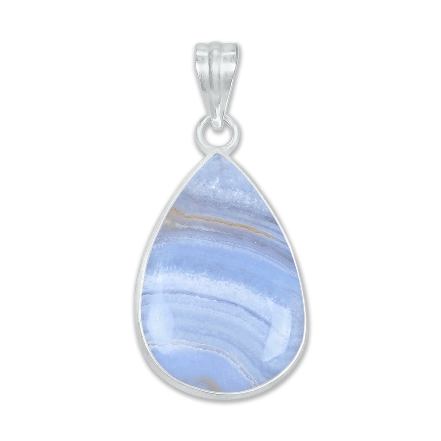 Blue Lace Agate Pendants -  Handmade, Silver-Plated Brass, Simple works