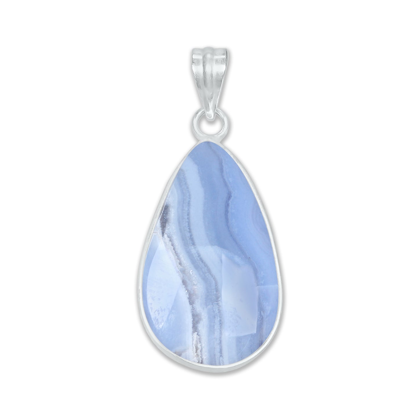 Blue Lace Agate Pendants -  Handmade, Silver-Plated Brass, Simple works