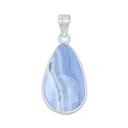 Blue Lace Agate Pendants -  Handmade, Silver-Plated Brass, Simple works