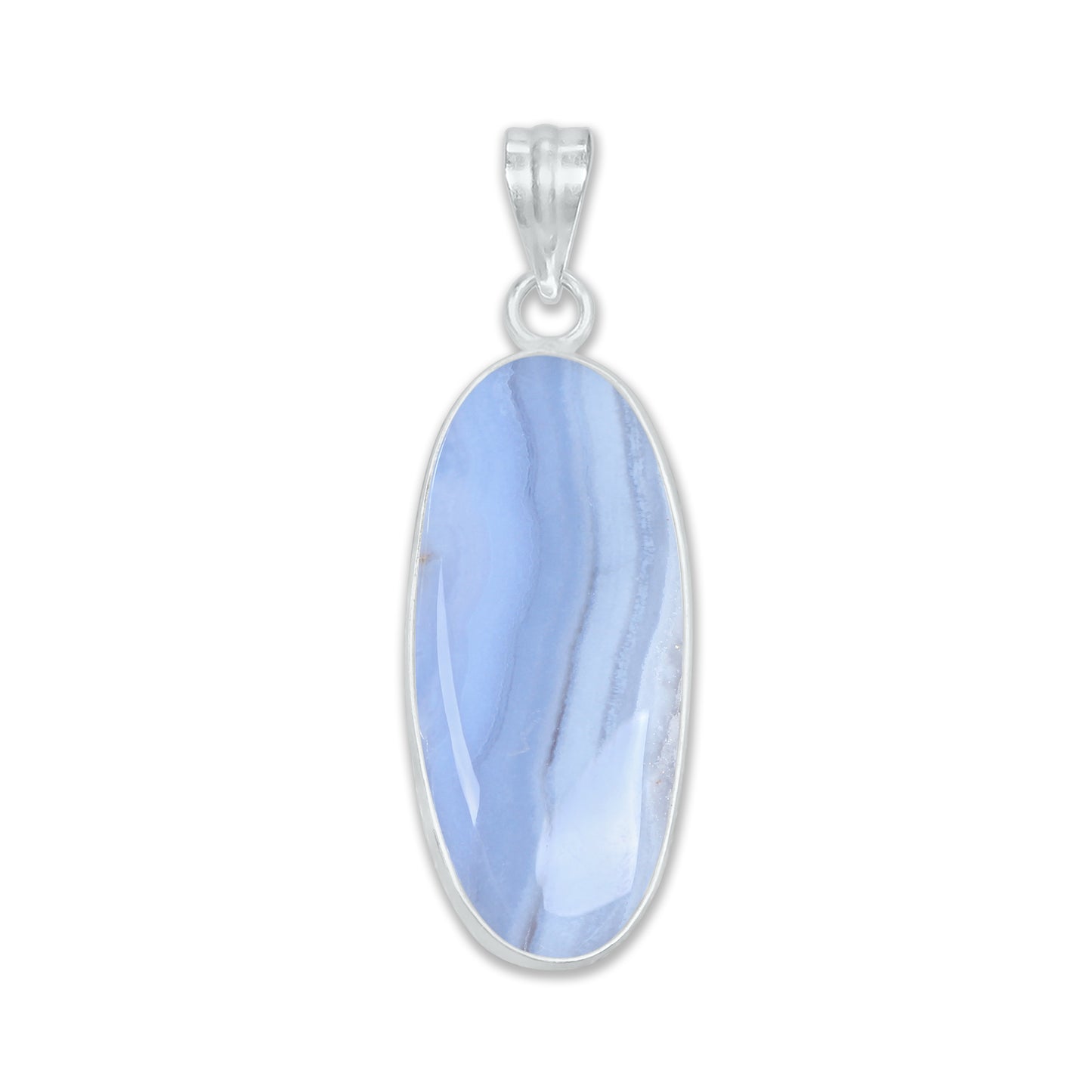 Blue Lace Agate Pendants -  Handmade, Silver-Plated Brass, Simple works