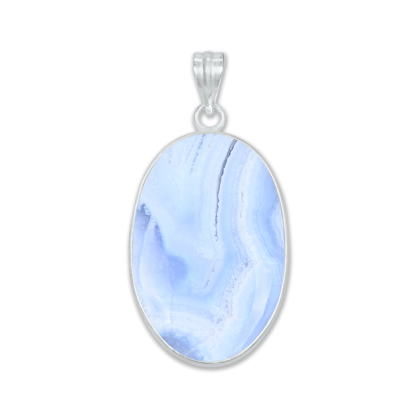 Blue Lace Agate Pendants -  Handmade, Silver-Plated Brass, Simple works