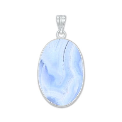 Blue Lace Agate Pendants -  Handmade, Silver-Plated Brass, Simple works