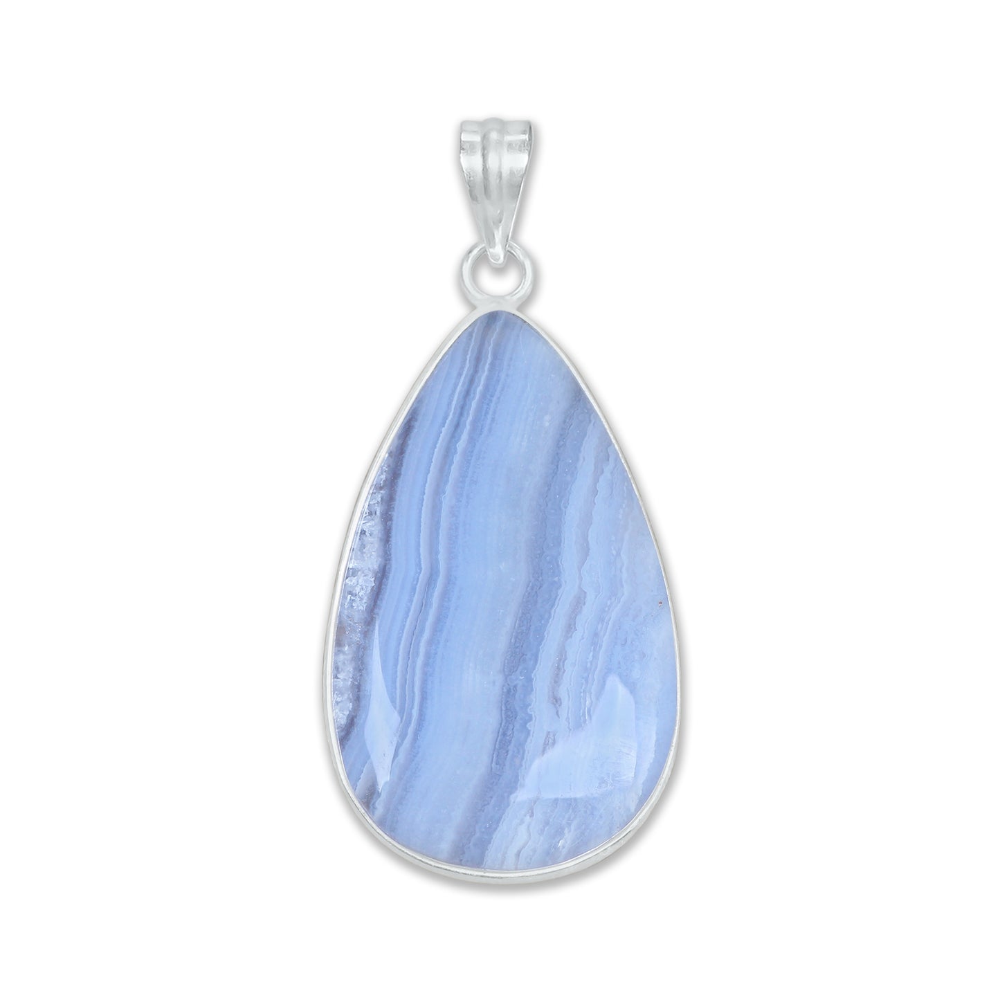 Blue Lace Agate Pendants -  Handmade, Silver-Plated Brass, Simple works