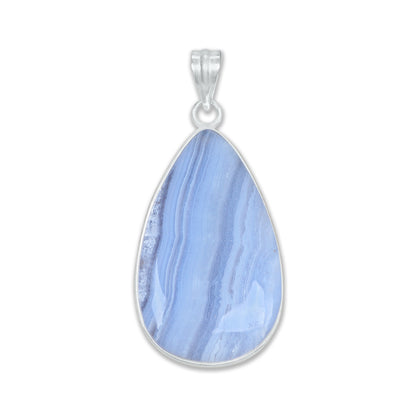 Blue Lace Agate Pendants -  Handmade, Silver-Plated Brass, Simple works