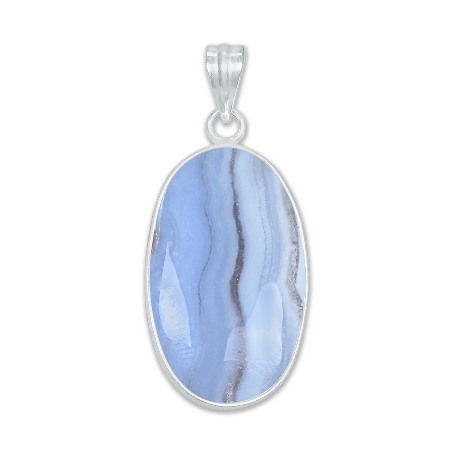Blue Lace Agate Pendants -  Handmade, Silver-Plated Brass, Simple works
