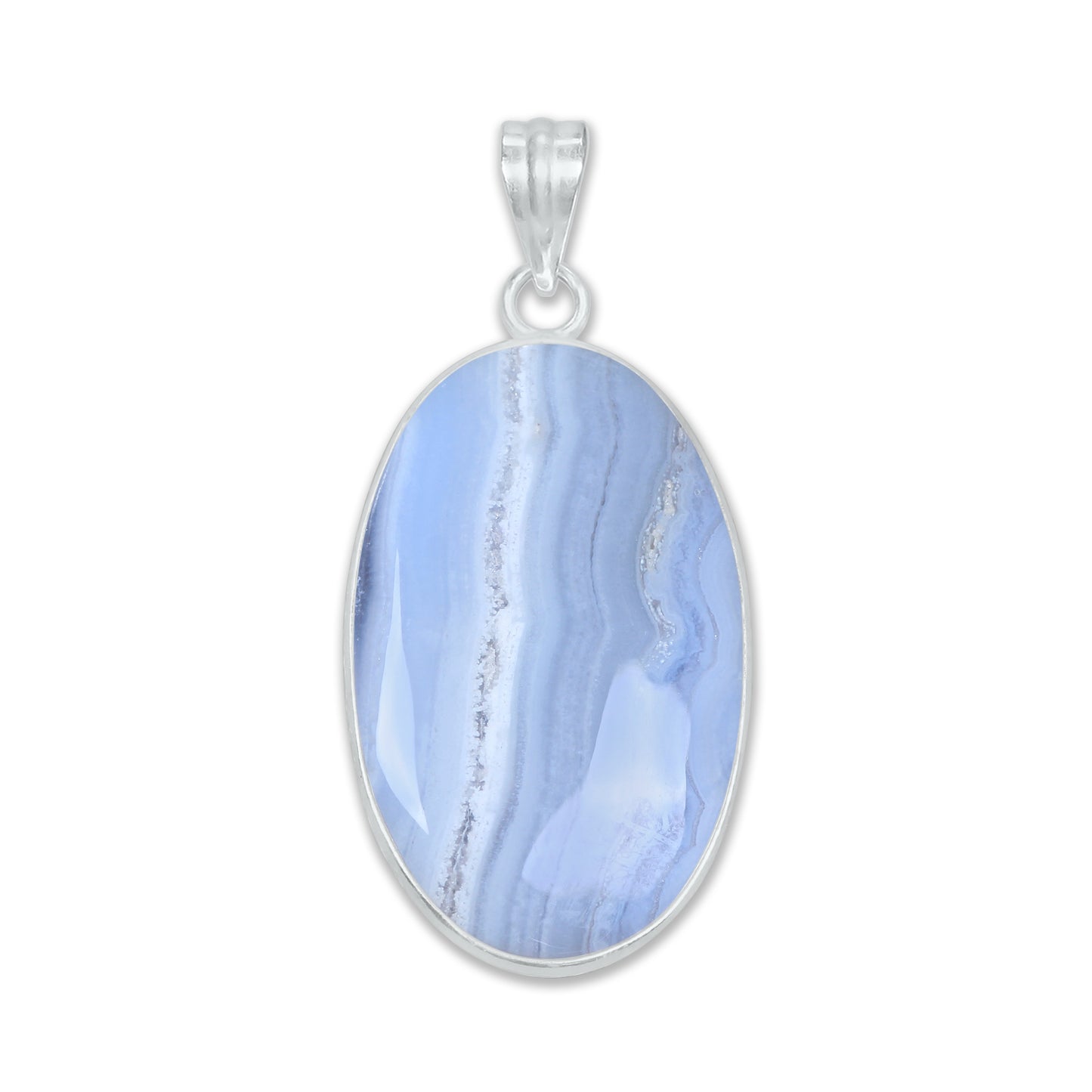 Blue Lace Agate Pendants -  Handmade, Silver-Plated Brass, Simple works