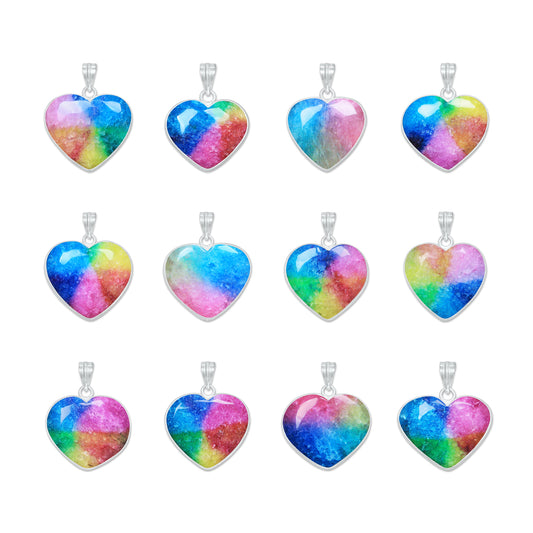Rainbow Quartz Heart Pendants – Silver-Plated, Dyed Quartz, Multi-Color | Wholesale