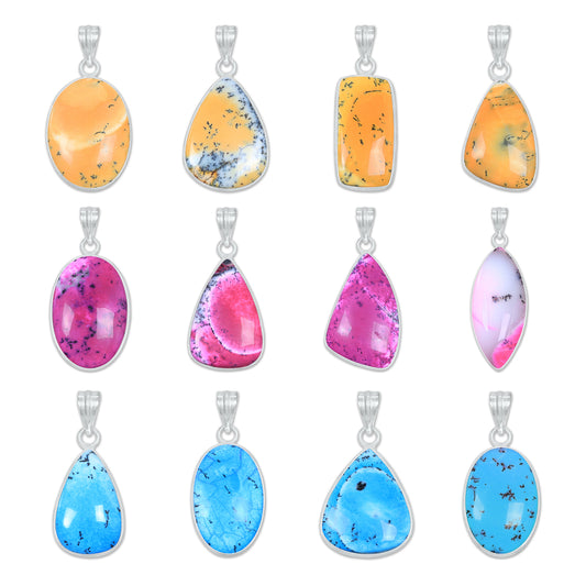 Halskette mit natürlichem Dendriten-Opal-Anhänger, lila Dendriten-Opal-Kristall, handgefertigte Lünetten-Anhänger-Halskette für Frauen
