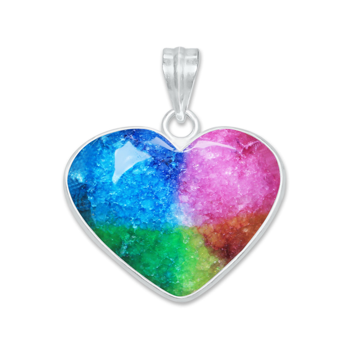 Rainbow Quartz Heart Pendants – Silver-Plated, Dyed Quartz, Multi-Color | Wholesale