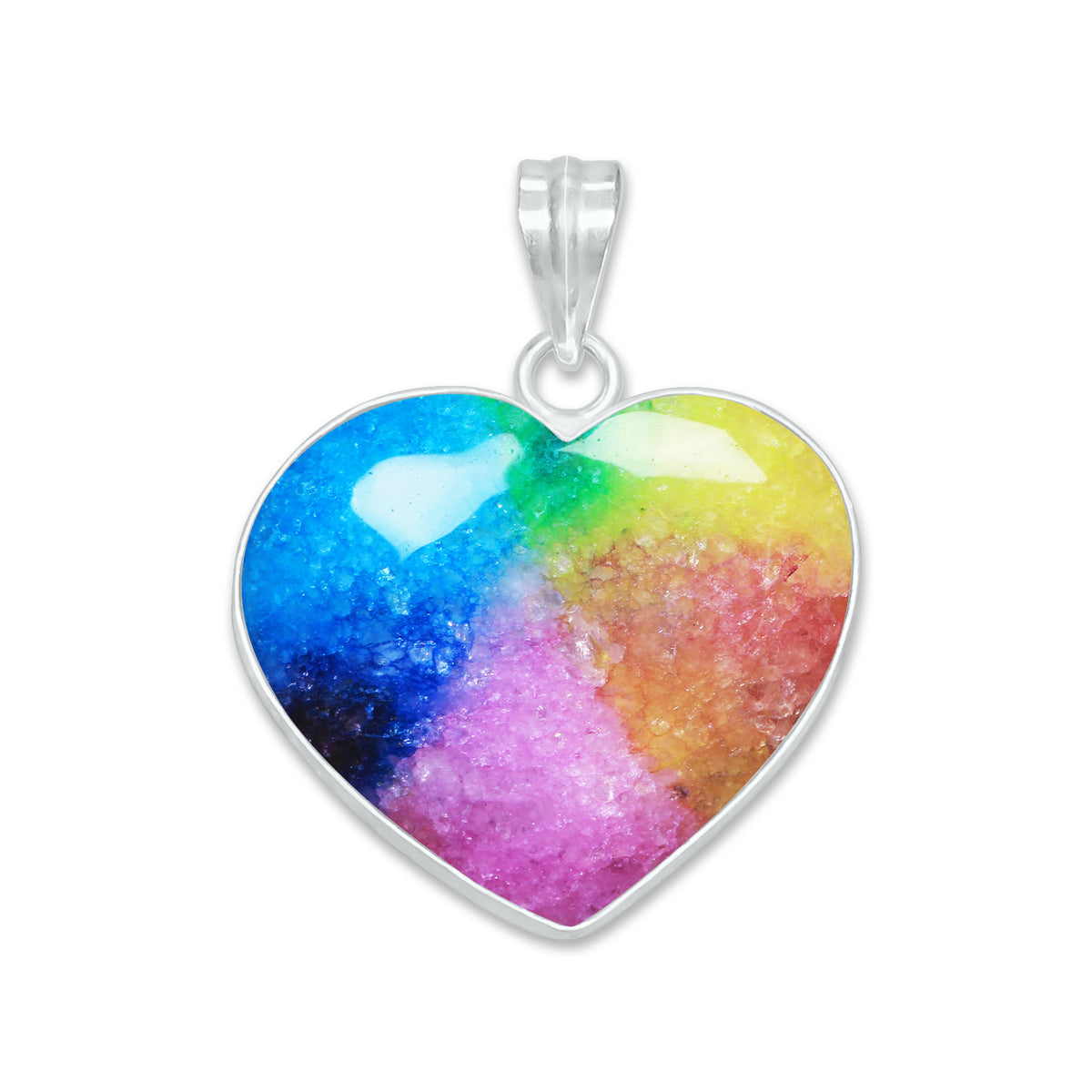 Rainbow Quartz Heart Pendants – Silver-Plated, Dyed Quartz, Multi-Color | Wholesale