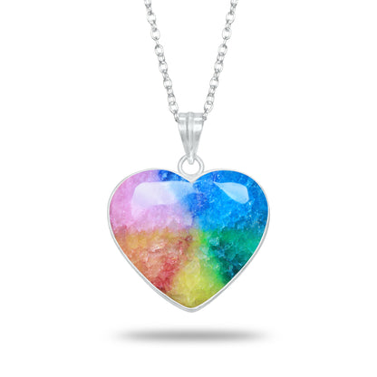 Rainbow Quartz Heart Pendants – Silver-Plated, Dyed Quartz, Multi-Color | Wholesale