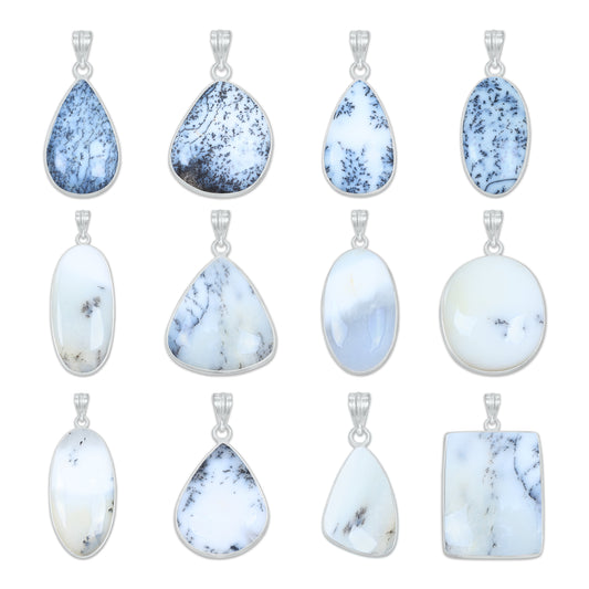 Pendentifs en pierres précieuses amazonites faits à la main - Qualité AAA, laiton plaqué argent, formes assorties