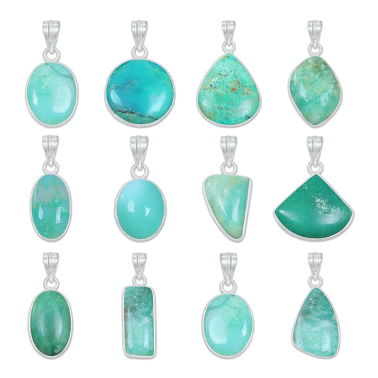Chrysoprase Dainty Minimalist Pendants -  Handmade, Silver-Plated Brass, Wholesale