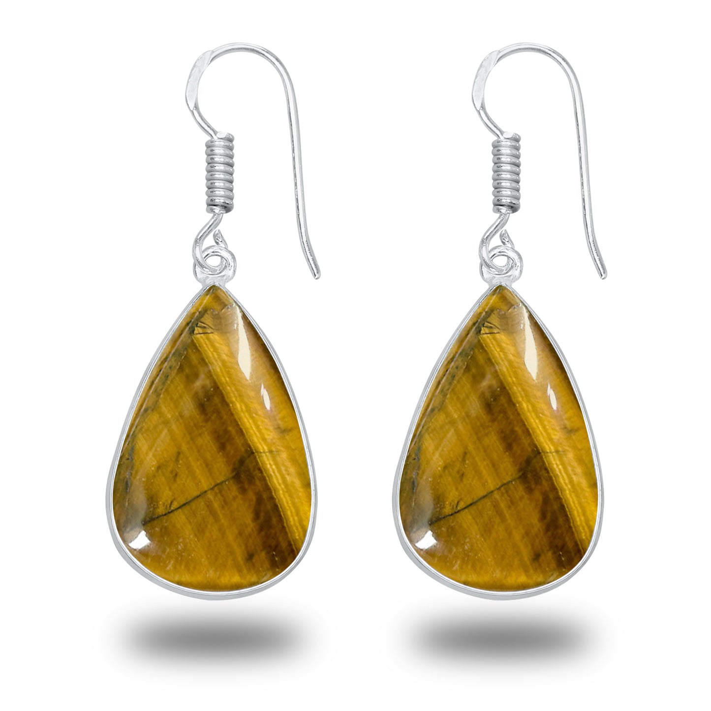 Boucles d'oreilles œil de tigre – Minimalistes, plaquées argent | Vente en gros et fabrication artisanale