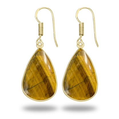 Tiger Eye Earrings – 18K Gold-Plated Bezel, Handmade Minimal Design | Made to Order