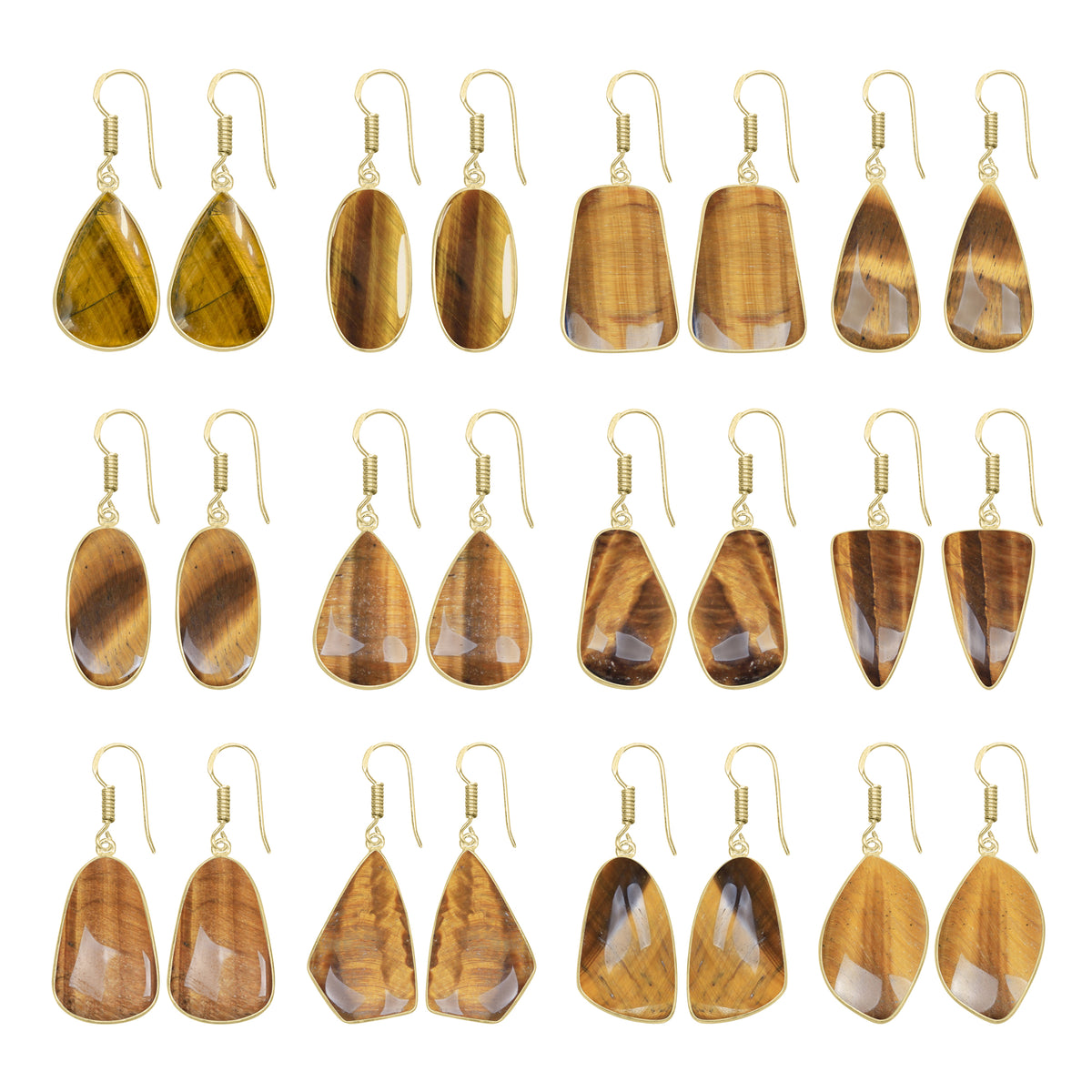 Tiger Eye Earrings – 18K Gold-Plated Bezel, Handmade Minimal Design | Made to Order