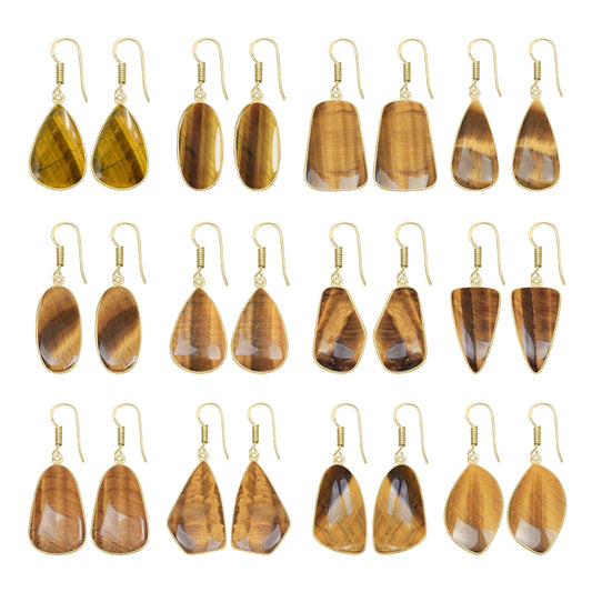 Tiger Eye Earrings – 18K Gold-Plated Bezel, Handmade Minimal Design | Made to Order