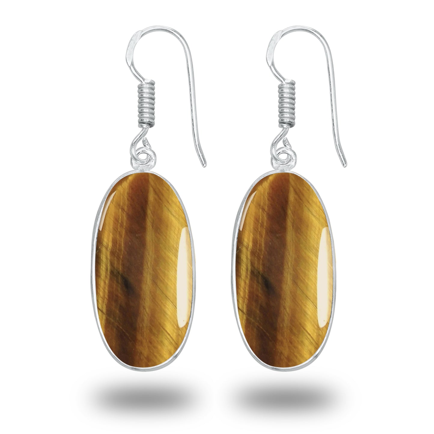 Boucles d'oreilles œil de tigre – Minimalistes, plaquées argent | Vente en gros et fabrication artisanale