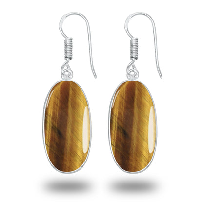 Boucles d'oreilles œil de tigre – Minimalistes, plaquées argent | Vente en gros et fabrication artisanale