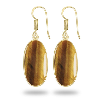 Tiger Eye Earrings – 18K Gold-Plated Bezel, Handmade Minimal Design | Made to Order