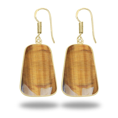 Tiger Eye Earrings – 18K Gold-Plated Bezel, Handmade Minimal Design | Made to Order