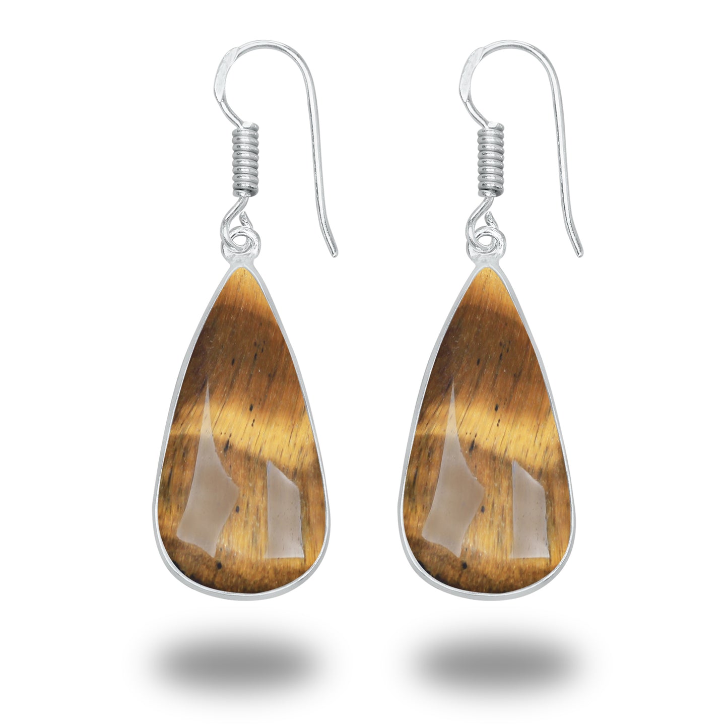 Boucles d'oreilles œil de tigre – Minimalistes, plaquées argent | Vente en gros et fabrication artisanale