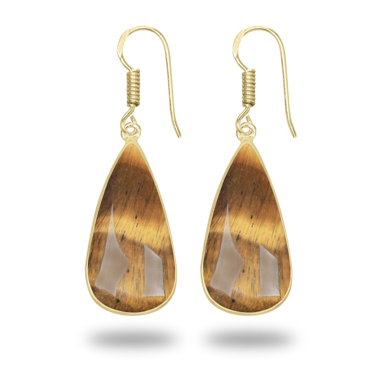 Tiger Eye Earrings – 18K Gold-Plated Bezel, Handmade Minimal Design | Made to Order