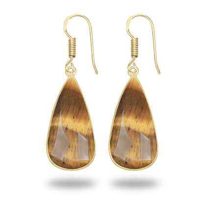 Tiger Eye Earrings – 18K Gold-Plated Bezel, Handmade Minimal Design | Made to Order