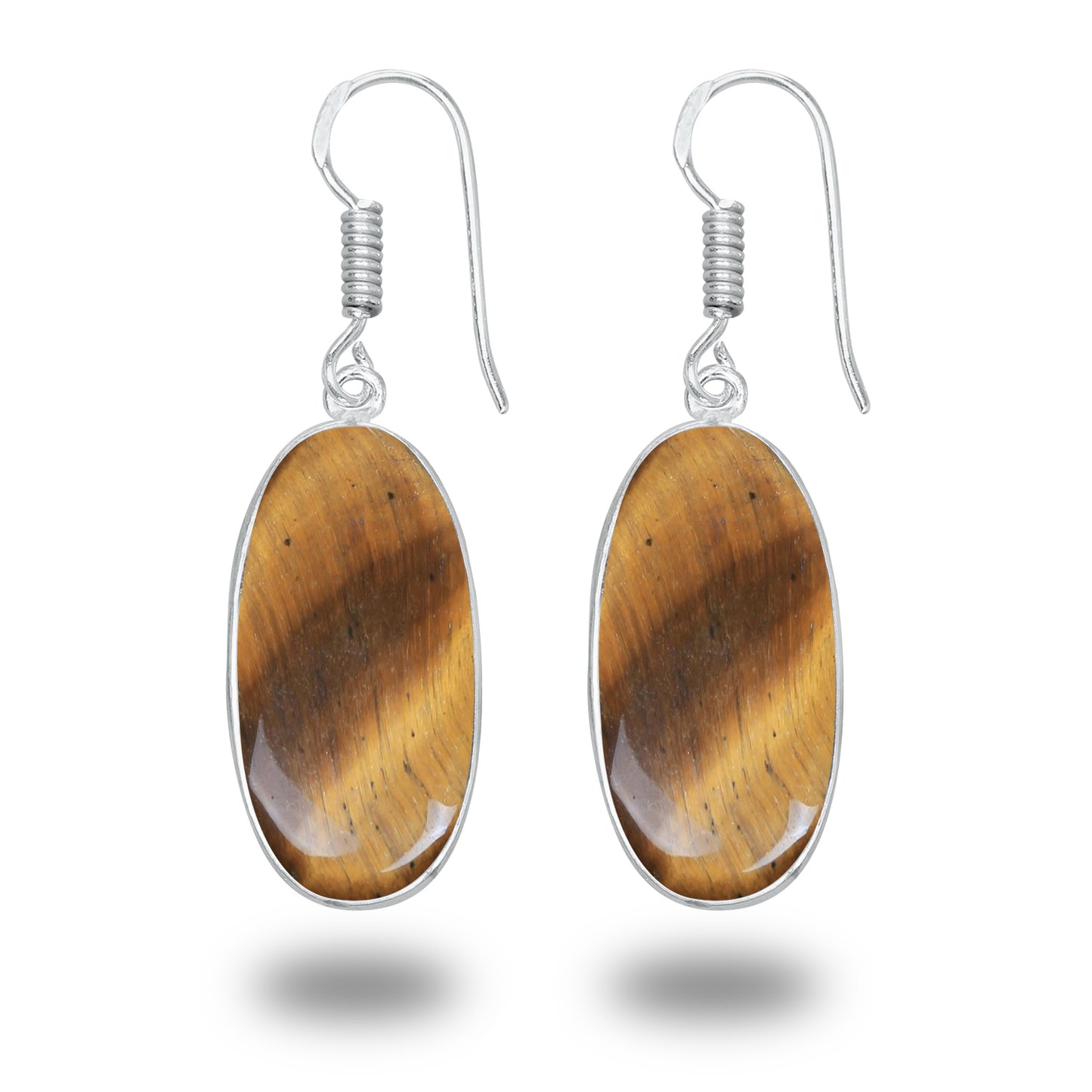 Boucles d'oreilles œil de tigre – Minimalistes, plaquées argent | Vente en gros et fabrication artisanale