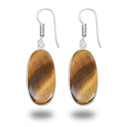 Boucles d'oreilles œil de tigre – Minimalistes, plaquées argent | Vente en gros et fabrication artisanale