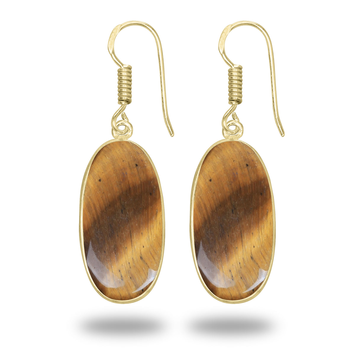 Tiger Eye Earrings – 18K Gold-Plated Bezel, Handmade Minimal Design | Made to Order