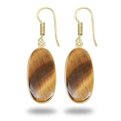 Tiger Eye Earrings – 18K Gold-Plated Bezel, Handmade Minimal Design | Made to Order