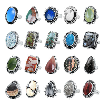 Handmade Gemstone Rings - Silver Plated, Mixed Sizes, Assorted Designs