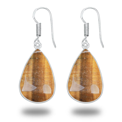 Boucles d'oreilles œil de tigre – Minimalistes, plaquées argent | Vente en gros et fabrication artisanale