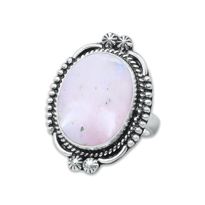 Pink Opal Rings – Silver-Plated, Handmade, Assorted Boho Designs (US Sizes 6–10, Made to Order) | Wholesale