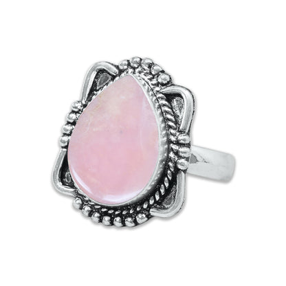 Pink Opal Rings – Silver-Plated, Handmade, Assorted Boho Designs (US Sizes 6–10, Made to Order) | Wholesale