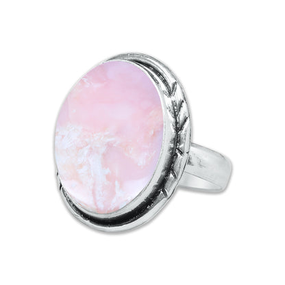 Pink Opal Rings – Silver-Plated, Handmade, Assorted Boho Designs (US Sizes 6–10, Made to Order) | Wholesale
