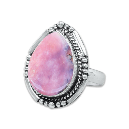 Pink Opal Rings – Silver-Plated, Handmade, Assorted Boho Designs (US Sizes 6–10, Made to Order) | Wholesale