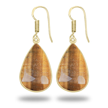 Tiger Eye Earrings – 18K Gold-Plated Bezel, Handmade Minimal Design | Made to Order