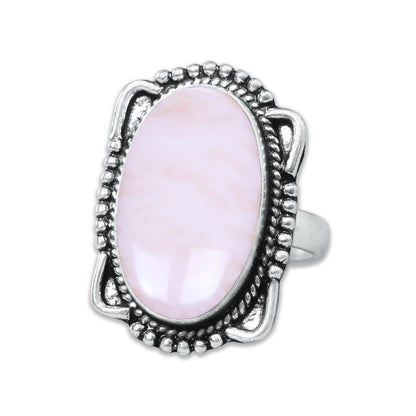 Pink Opal Rings – Silver-Plated, Handmade, Assorted Boho Designs (US Sizes 6–10, Made to Order) | Wholesale