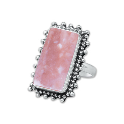 Pink Opal Rings – Silver-Plated, Handmade, Assorted Boho Designs (US Sizes 6–10, Made to Order) | Wholesale