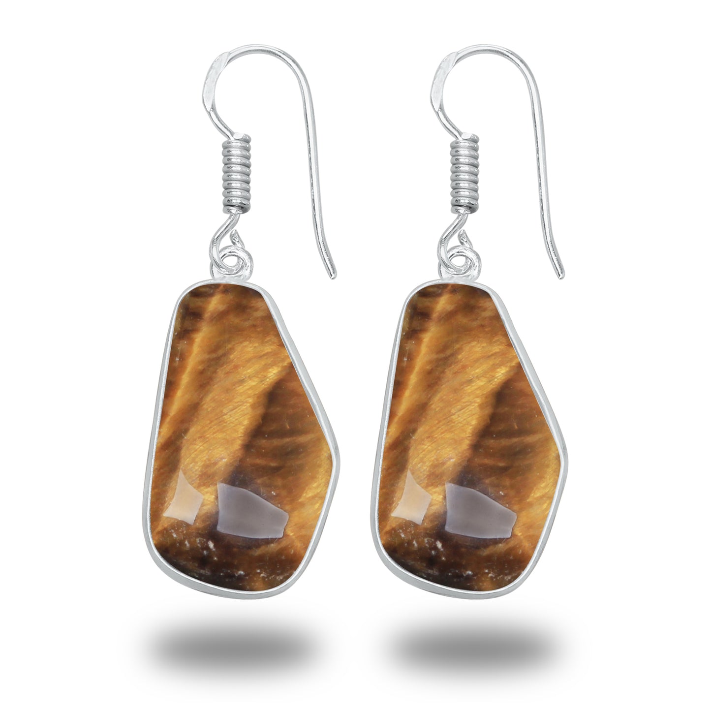 Boucles d'oreilles œil de tigre – Minimalistes, plaquées argent | Vente en gros et fabrication artisanale