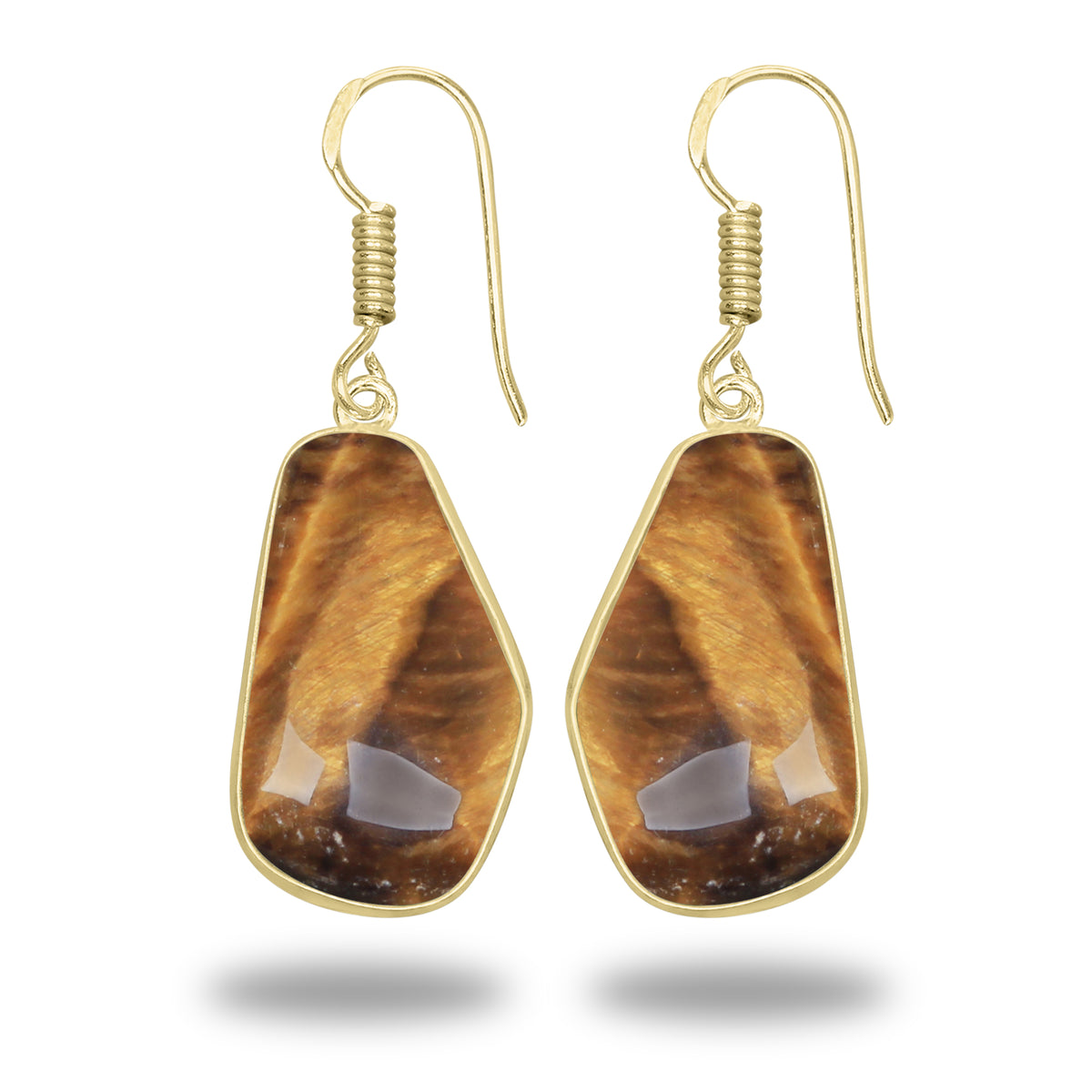 Tiger Eye Earrings – 18K Gold-Plated Bezel, Handmade Minimal Design | Made to Order