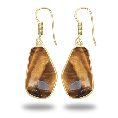 Tiger Eye Earrings – 18K Gold-Plated Bezel, Handmade Minimal Design | Made to Order