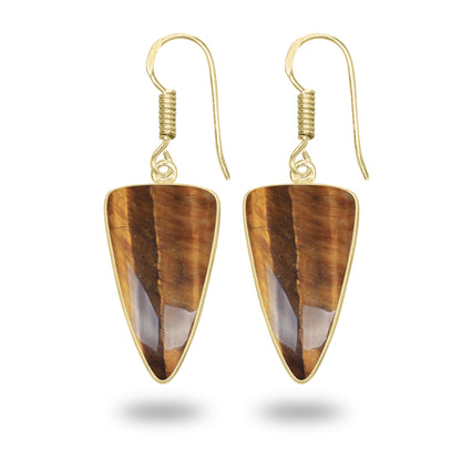 Tiger Eye Earrings – 18K Gold-Plated Bezel, Handmade Minimal Design | Made to Order