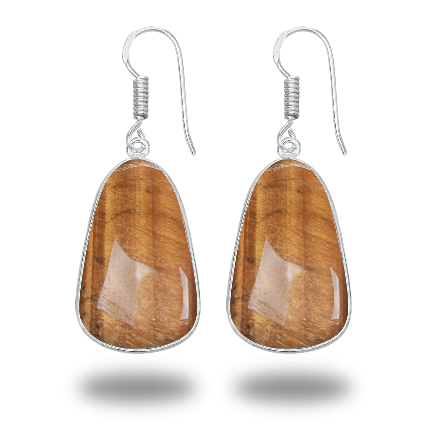 Boucles d'oreilles œil de tigre – Minimalistes, plaquées argent | Vente en gros et fabrication artisanale