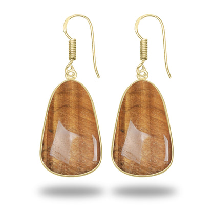 Tiger Eye Earrings – 18K Gold-Plated Bezel, Handmade Minimal Design | Made to Order